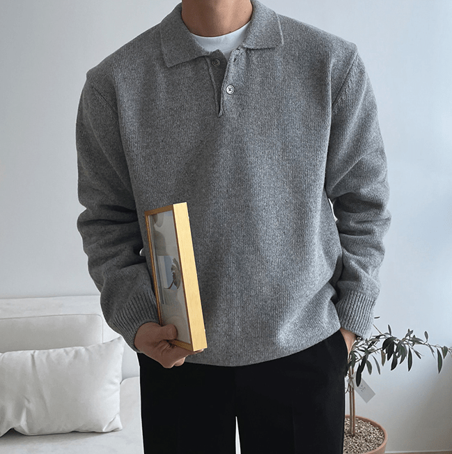RT 6206 KNITTED COLLAR QUARTER BUTTON-UP SWEATER – REALTAKAI