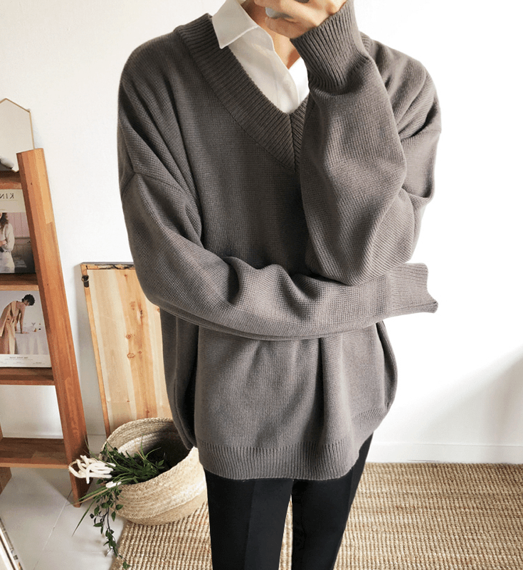 RT No. 2512 KNITTED V-NECK COLLAR SWEATER