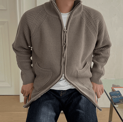 RT No. 6153 KNITTED COLLAR ZIP-UP CARDIGAN SWEATER