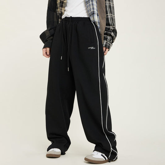 RTK (W) No. 1205 BLACK RETRO STYLED STRIPED WIDE SWEATPANTS