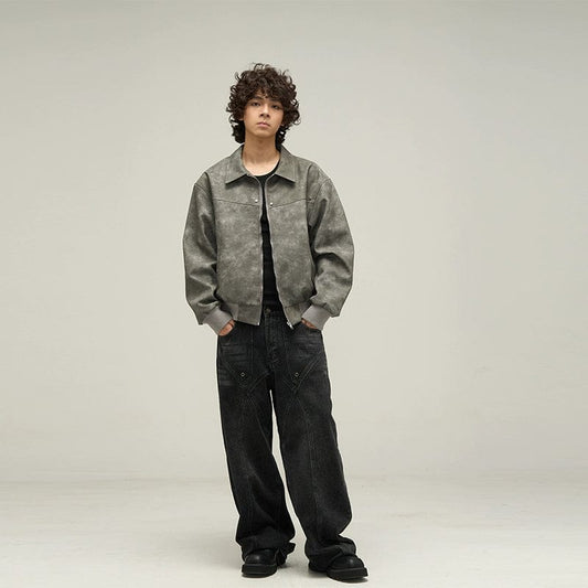 RT No. 10042 LEATHER ZIP-UP JACKET