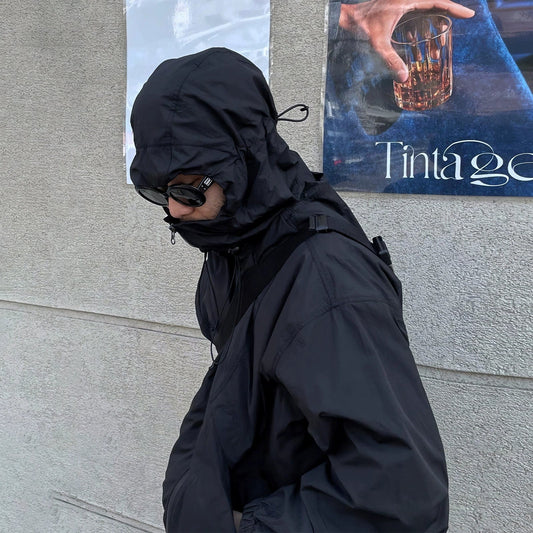 RT No. 10874 BLACK OUTDOOR HOODED SPORTS TECH JACKET