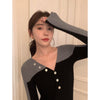 RTK (W) No. 1737 V-NECK CONTRAST KNIT SWEATER