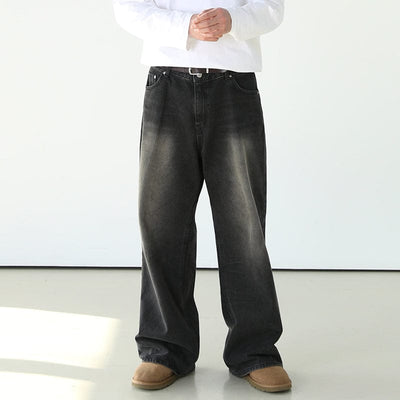RT No. 7002 WASHED BLACK WIDE STRAIGHT DENIM JEANS