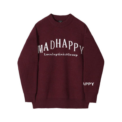 RT No. 5574 CLARET RED KNITTED LETTERED CREWNECK SWEATER