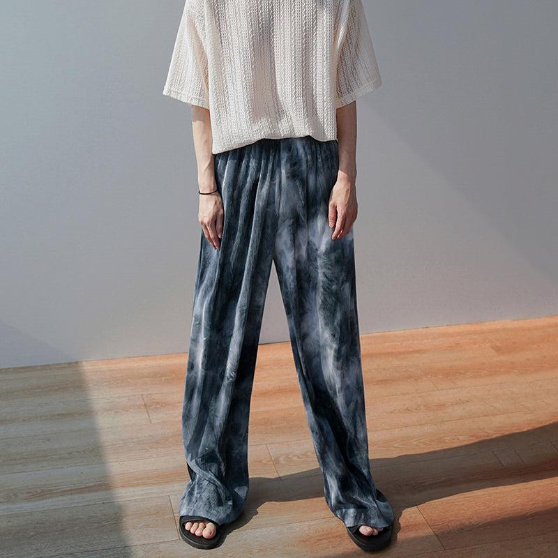 RT No. 4443 TIE-DYE PLEATED WIDE STRAIGHT PANTS