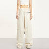 RTK (W) No. 1402 KHAKI BUCKLE WIDE STRAIGHT PANTS