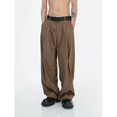 RT No. 9800 DARK BROWN FOLDED SUIT STRAIGHT PANTS