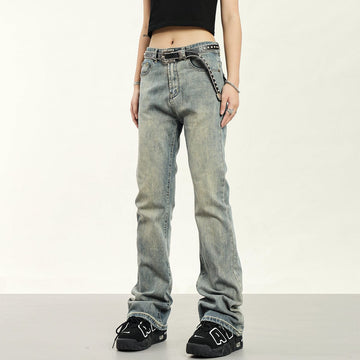 RTK (W) No. 1917 YELLOW BLUE SLIM MICRO FLARED DENIM JEANS