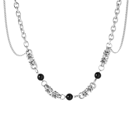 MULTI CHAIN BLACK PEARL CHAIN NECKLACE