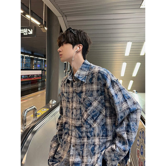 RT No. 9742 DISTRESSED BLUE PLAID SHIRT