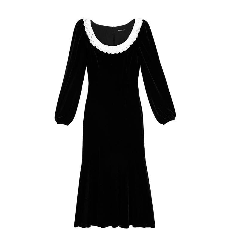 RTK (W) No. 1510 BLACK VELVET FRENCH COLLAR DRESS
