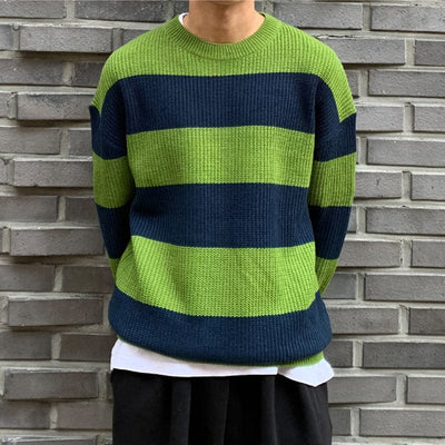 RT No. 7044 KNITTED BLUE-GREEN STRIPED SWEATER