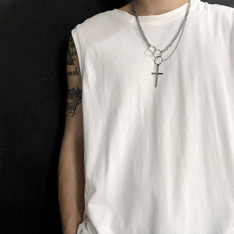 CROSS HOOP RING CHAIN NECKLACE