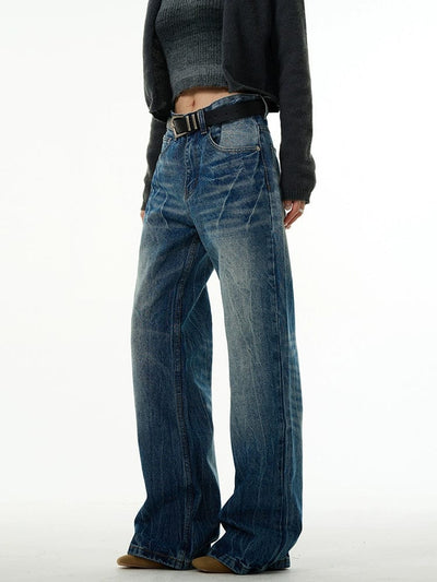 RT No. 11230 WASHED BLUE WIDE STRAIGHT DENIM JEANS