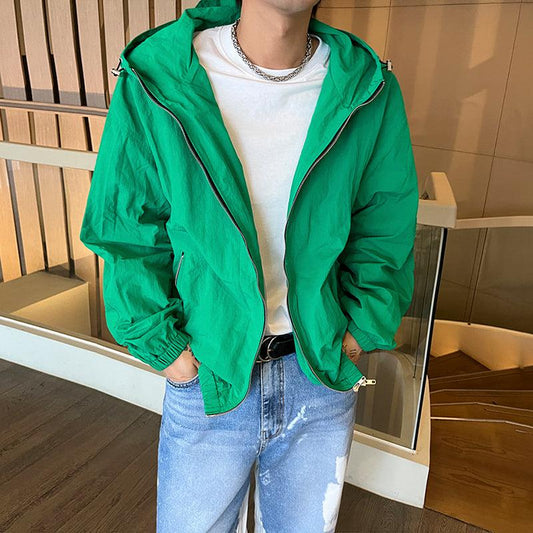 RT No. 6679 GREEN WIND BREAKER ZIP-UP HOODED JK