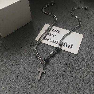 CROSS DOUBLE LAYER CHAIN NECKLACE