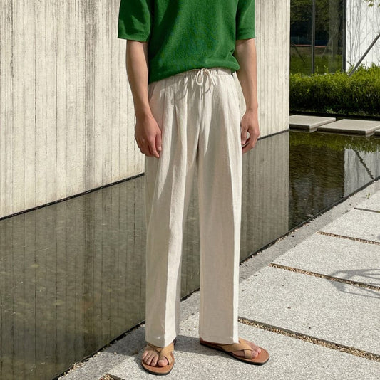 RT No. 8030 KHAKI CREAM LINEN CASUAL WIDE PANTS