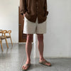 RT No. 9077 KHAKI CREAM LINEN SHORTS