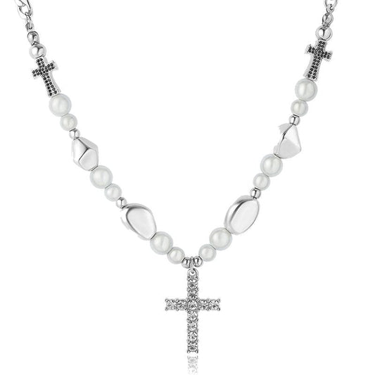 PEARL CROSS PENDANT NECKLACE