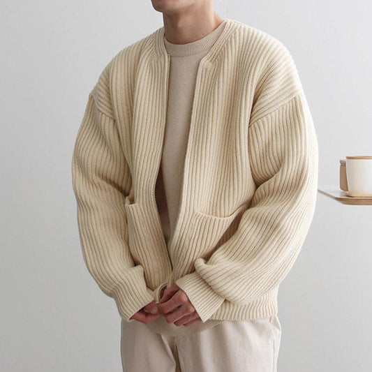 RT No. 4454 KNITTED ROUND-NECK CARDIGAN SWEATER
