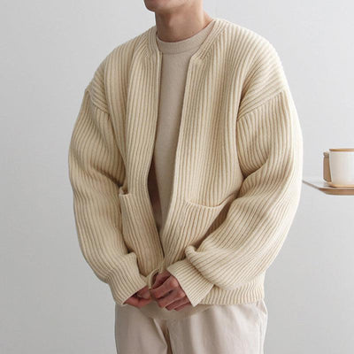 RT No. 4454 KNITTED ROUND-NECK CARDIGAN SWEATER