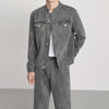 RT No. 5571 GRAY MANDARIN COLLAR DENIM JK & WIDE STRAIGHT JEANS