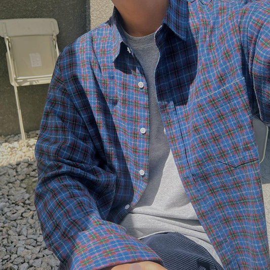 RT No. 6670 BLUE PLAID BUTTON-UP SHIRT