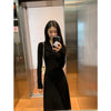 RTK (W) No. 1846 BLACK KNIT V-NECK LONG DRESS