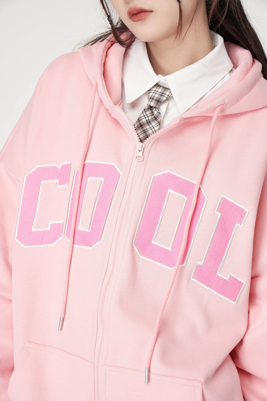 RTK (W) No. 3087 PINK EMBROIDERED ZIP-UP HOODIE