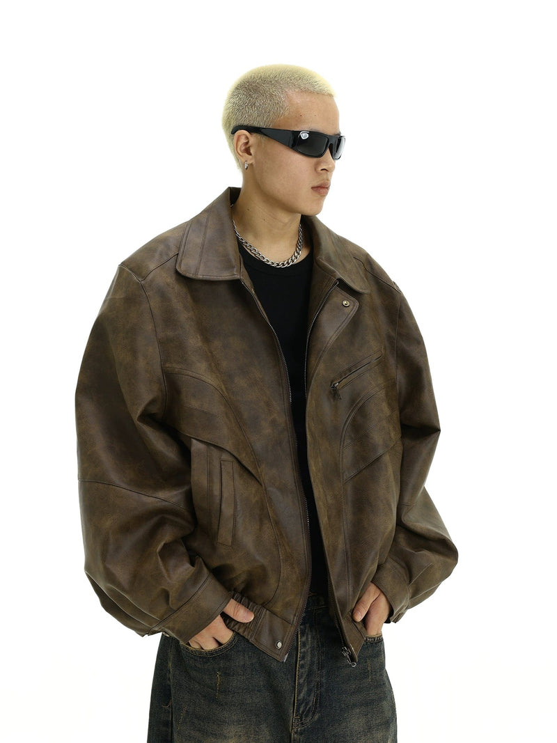 RT No. 10355 BROWN LEATHER ZIP-UP JK