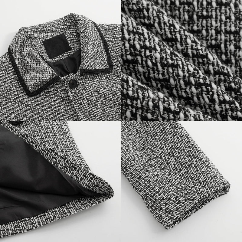 RT No. 5303 KNITTED TWEED GRID COLLAR BUTTON-UP JK