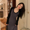 RTK (W) No. 1716 CONTRAST KNIT LONG DRESS