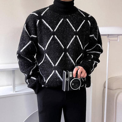 RT No. 6338 KNITTED MOHAIR DIAMOND PATTERN SWEATER