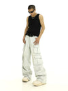 RT No. 10262 CREAM BLUE MULTI POCKET CARGO PANTS