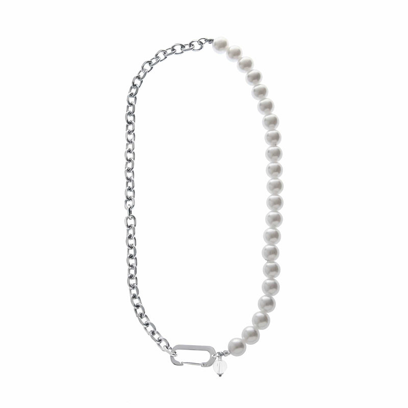 Golden Half Pearl Half Twist Chain Necklace Personality DIY Golden Sta