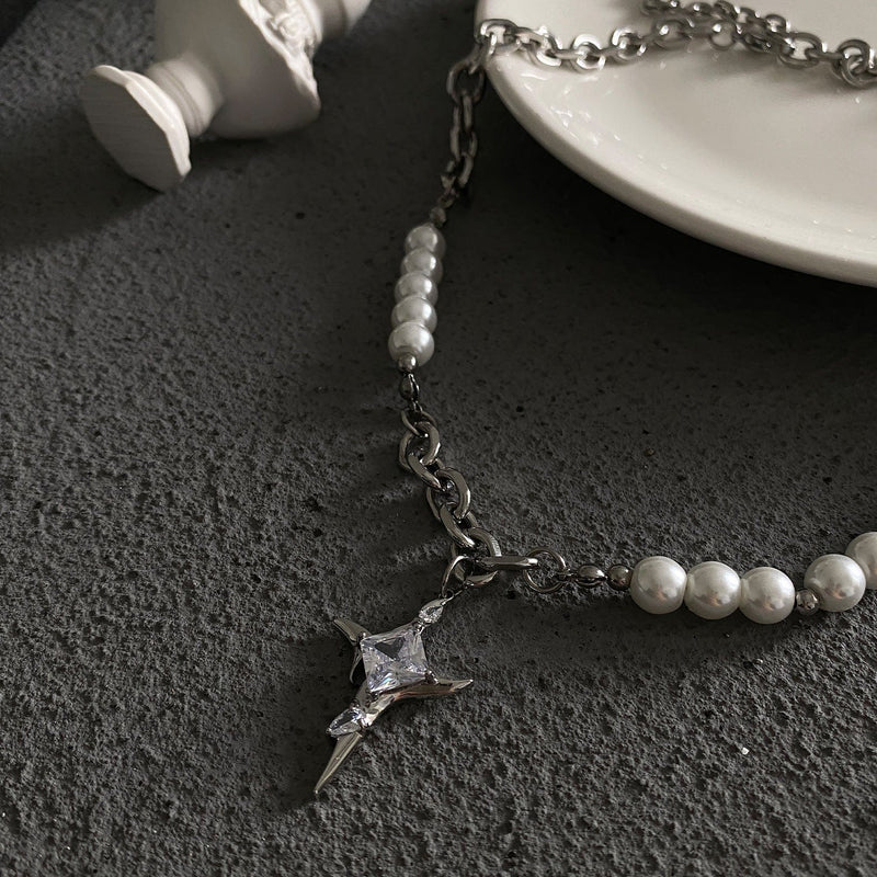 STAR CROSS PEARL CHAIN NECKLACE