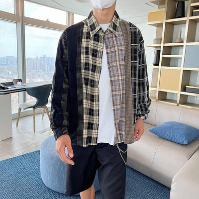 RT No. 5145 RECONSTRUCTED STITCHED FLANNEL PLAID SHIRT