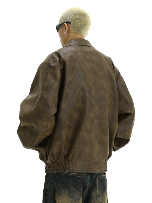 RT No. 10355 BROWN LEATHER ZIP-UP JACKET