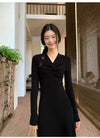 RTK (W) No. 1846 BLACK KNIT V-NECK LONG DRESS