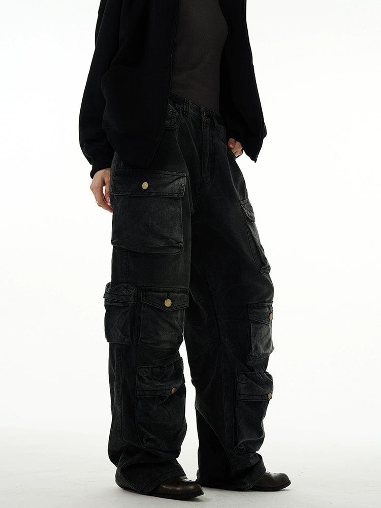 RT No. 11089 WASHED BLACK STRAIGHT CARGO PANTS