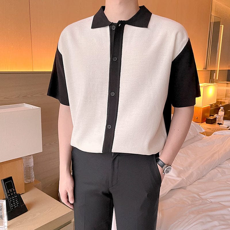 RT No. 8058 KNITTED CONTRAST BUTTON-UP SHORT SLEEVE