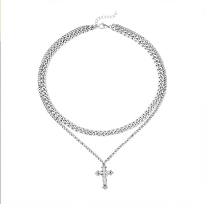 DOUBLE CHAIN CROSS CHAIN NECKLACE