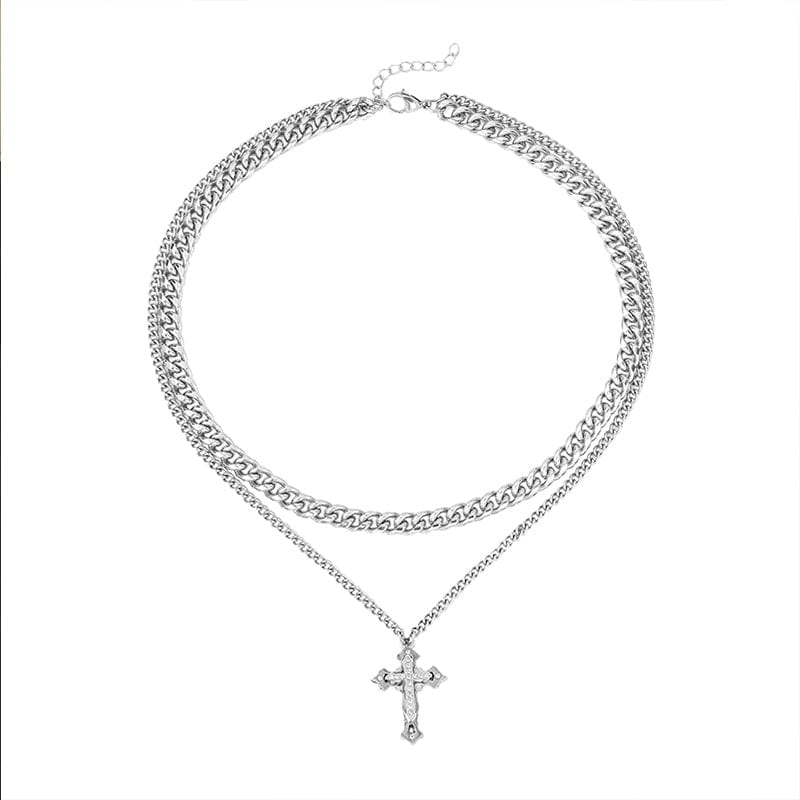 DOUBLE CHAIN CROSS CHAIN NECKLACE
