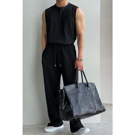 RT No. 9524 PLEATED SLEEVELESS SHIRT & WIDE DRAWSTRING PANTS