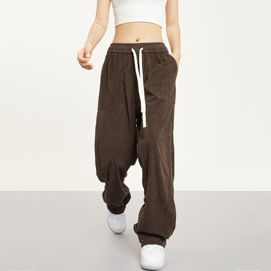 RTK (W) No. 1390 DRAWSTRING CORDUROY STRAIGHT DRAPE PANTS