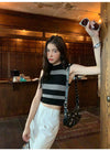 RTK (W) No. 3020 KNIT STRIPED MOCK-NECK SLEEVELESS VEST TOP