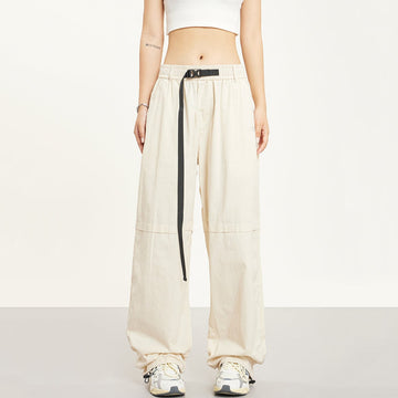 RTK (W) No. 1402 KHAKI BUCKLE WIDE STRAIGHT PANTS