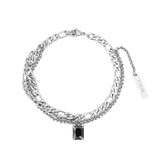 DOUBLE LAYER BLACK SQUARE CHAIN BRACELET