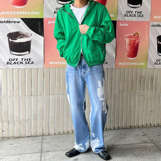 RT No. 6679 GREEN WIND BREAKER ZIP-UP HOODED JK